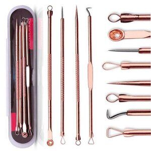 Blackhead Remover Tool Set – 4-Piece Rose Gold Pimple & Extractor Kit with Case